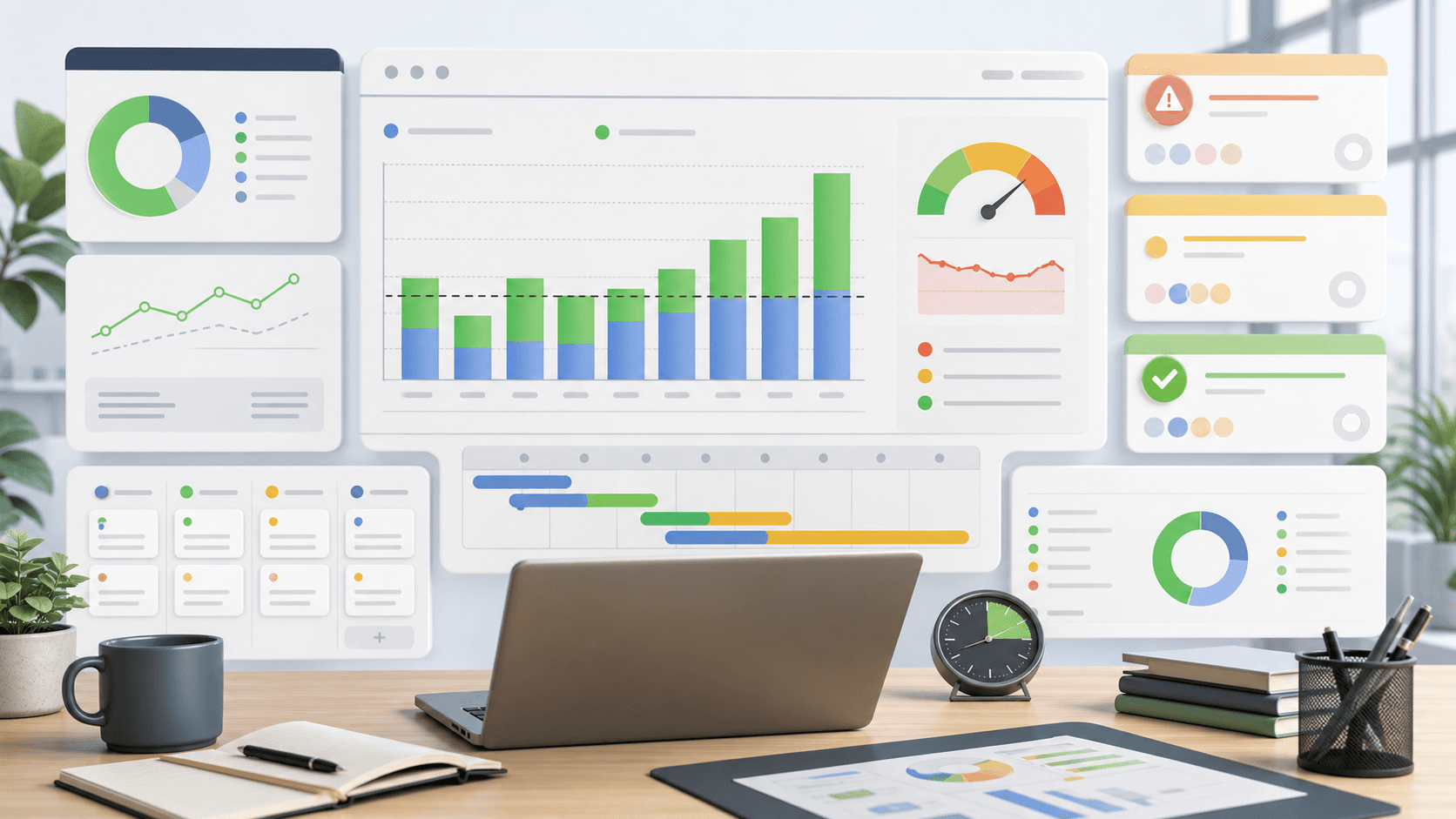 Project profitability dashboard with estimate versus actual bars and scope change cards